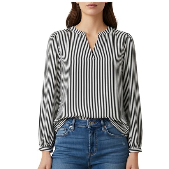Savanna Jane Tops - NEW Savanna Jane Blouse Women Large Black White Striped Top Office Casual Career